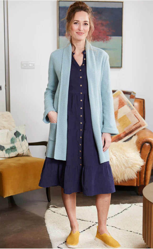 Mistral open front long cardigan with side buttons in tourmaline
