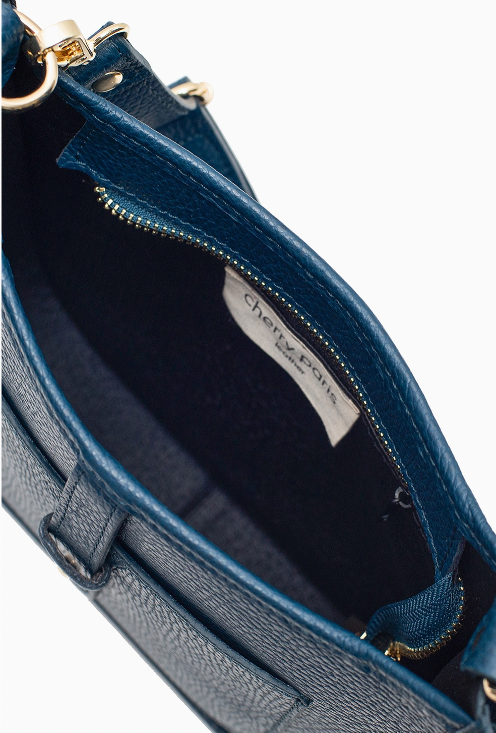 Leather zip top handbag in petrol blue