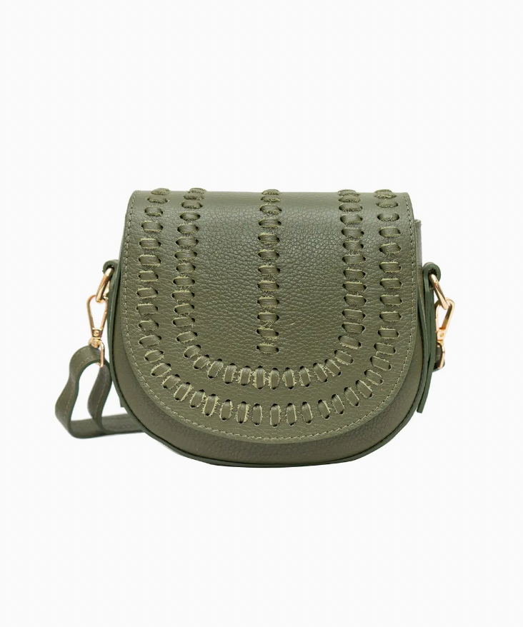 Stitch effect leather handbag in khaki