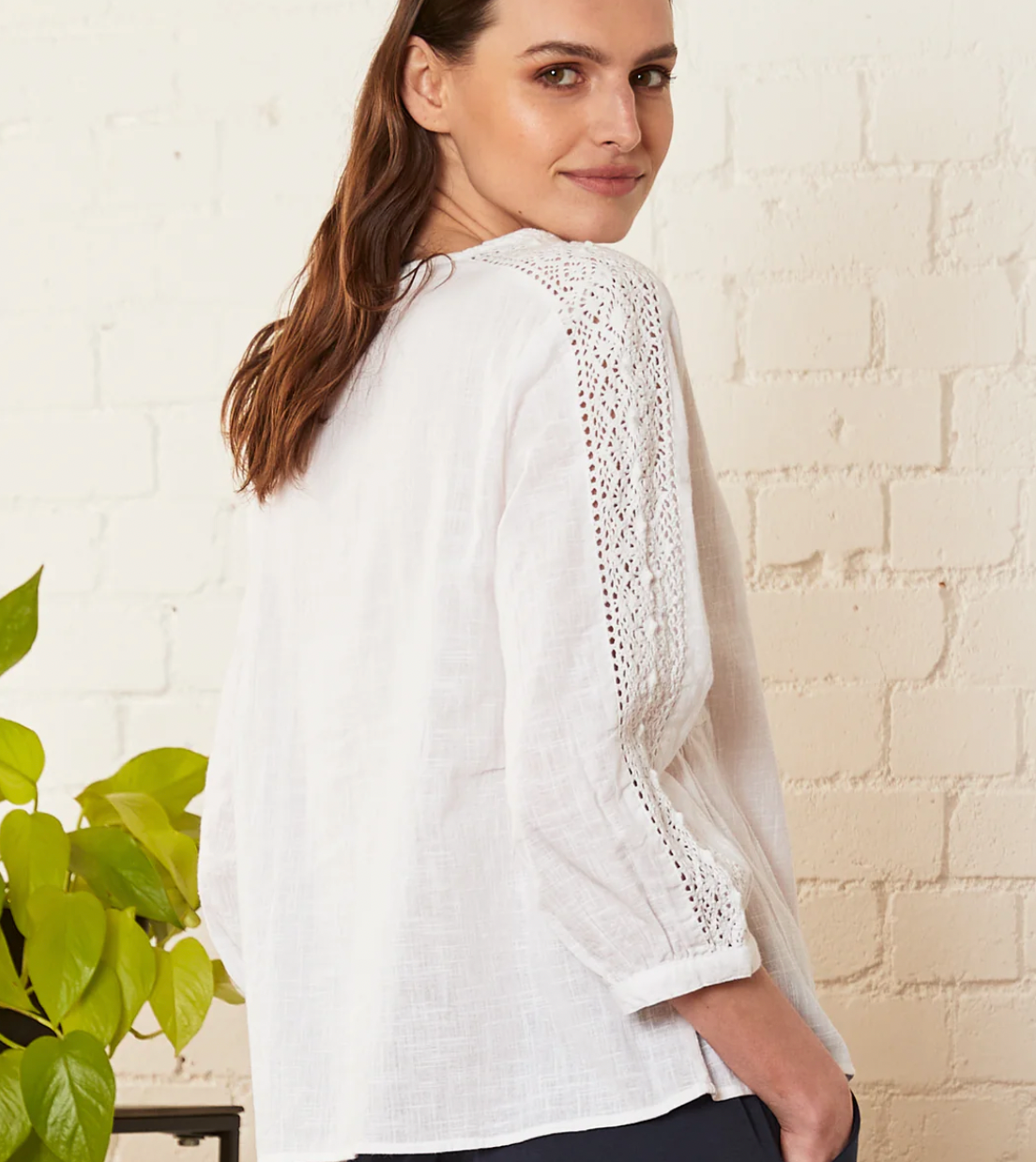 Nomads lace trim shirt in white