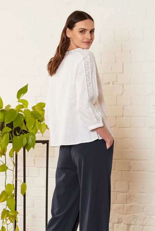 Nomads lace trim shirt in white