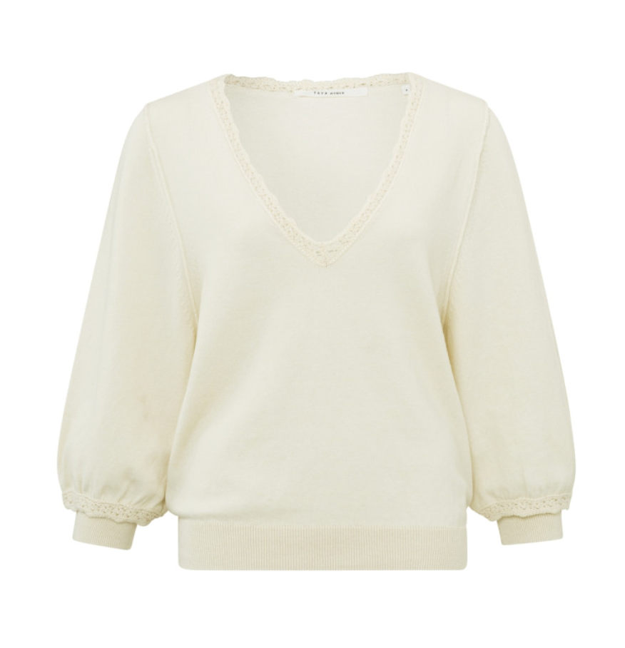 Yaya sweater with long sleeves and embroidery in ivory