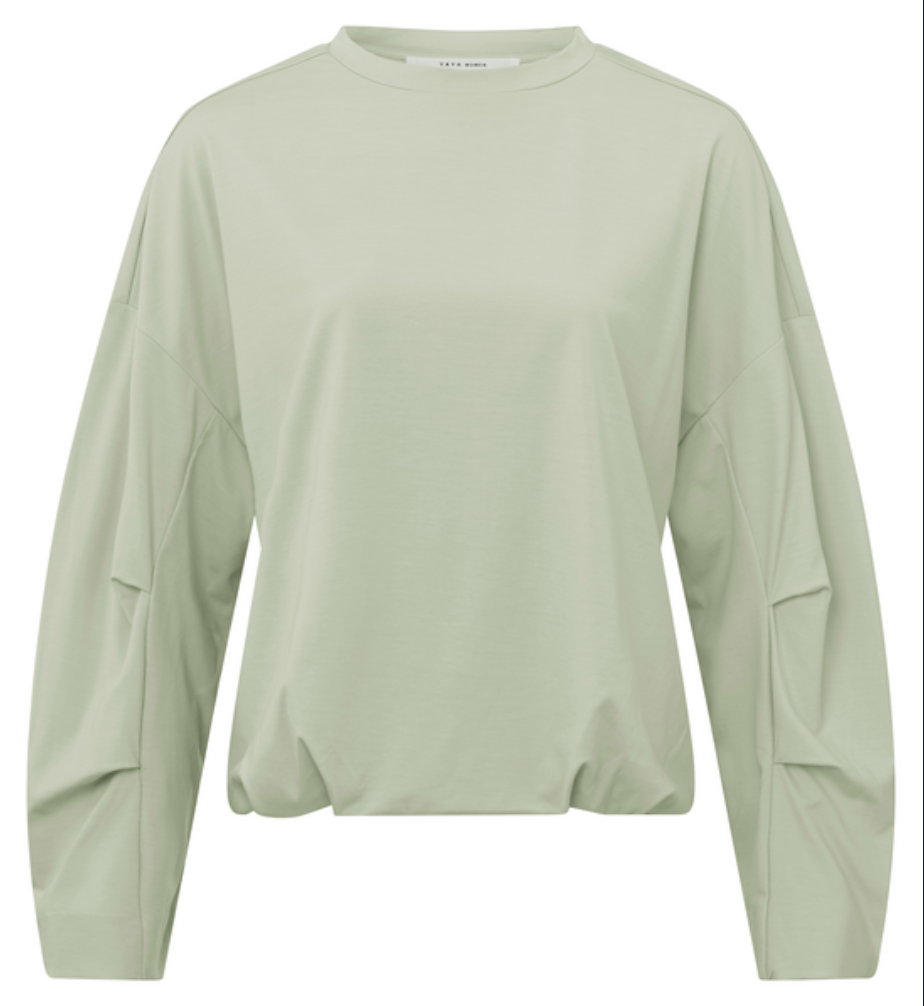 Yaya soft top with crew neck long sleeves and pleated sleeve and hem in agate grey