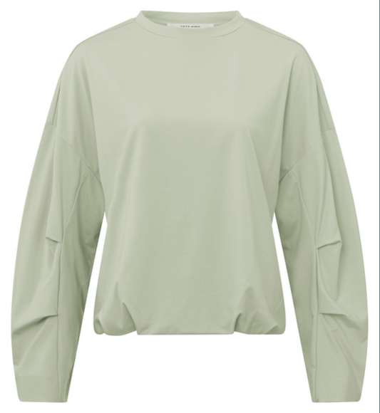 Yaya sweatshirt top with crew neck long sleeves and pleat in agate grey