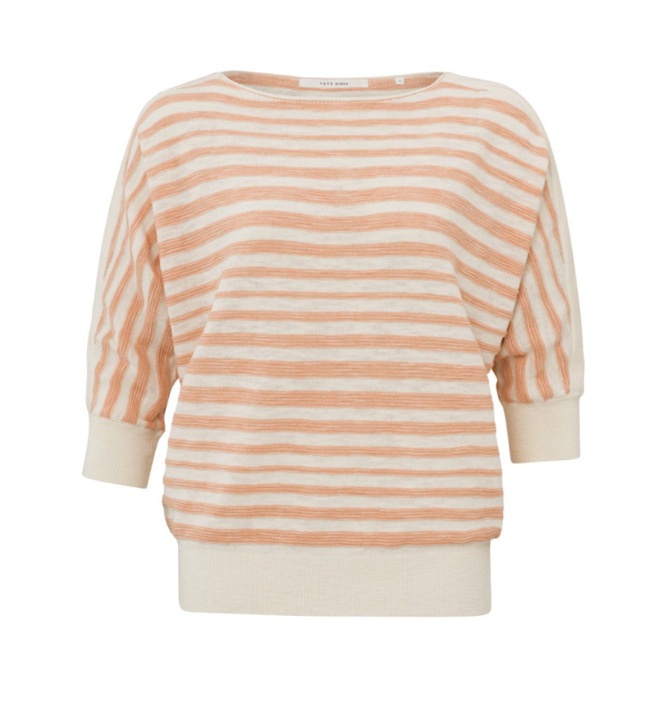 Yaya batwing sweater with half long sleeve and stripes in dusky coral