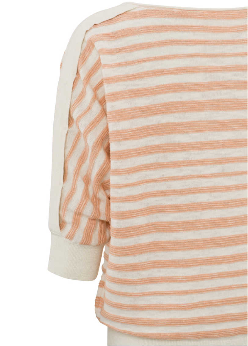 Yaya batwing sweater with half long sleeve and stripes in dusky coral