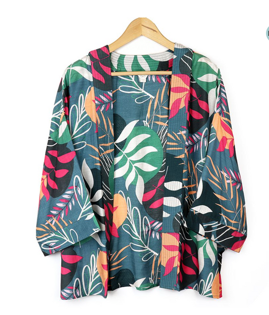 Muted sea green and coral kimono