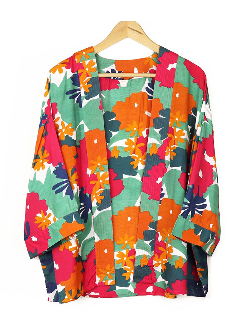 POM Teal, pink and orange print kimono