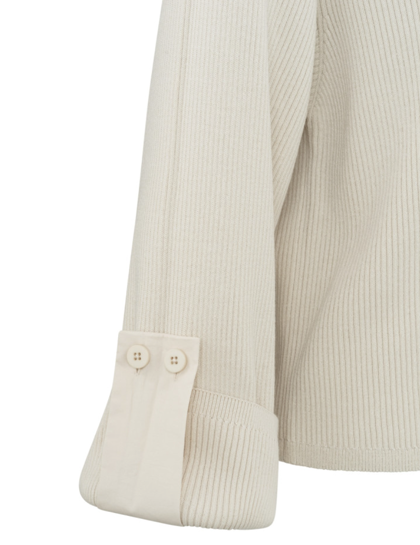 Yaya wide sleeve sweater woven detail in beige