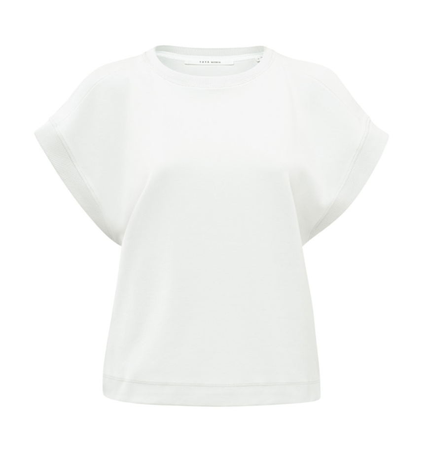 Yaya top with open shoulder and rib details in white