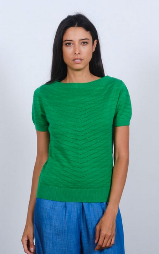 Pretty Vacant boatneck knit in green bee