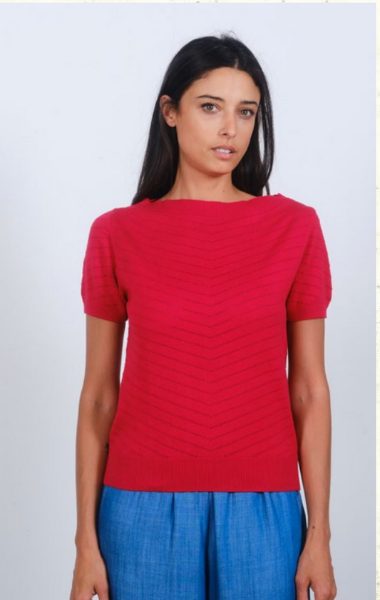 Pretty Vacant boatneck knit in toreador red
