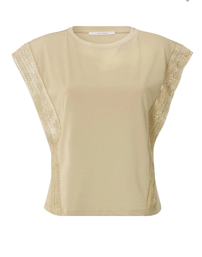 Yaya cotton lace top in sand