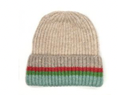POM Beige red and green rainbow turn up knitted winter hat