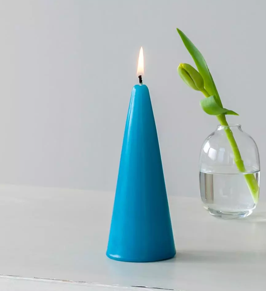 Cone candle in teal blue