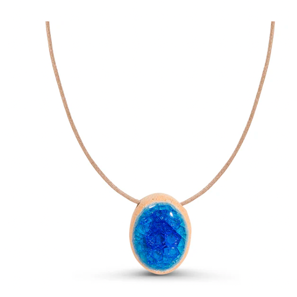 Recycled glass oval necklace