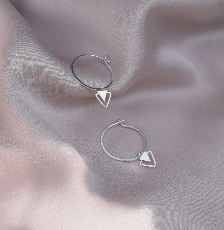 Muka double triangle hoop silver earrings