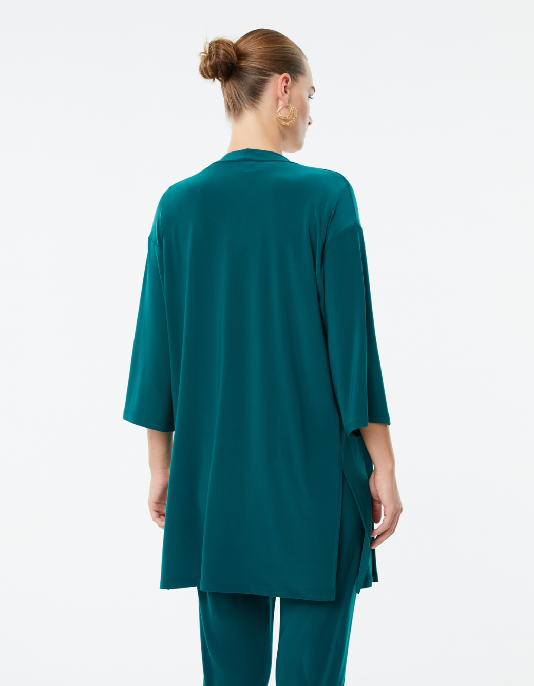Paz Torras green jacket waterfall neckline