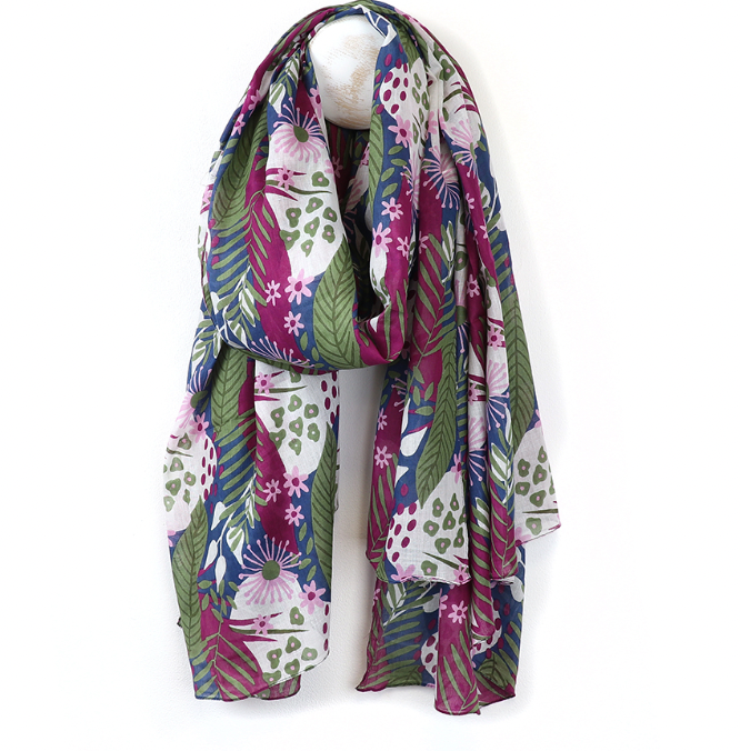POM Organic plum, blue and green mix scarf