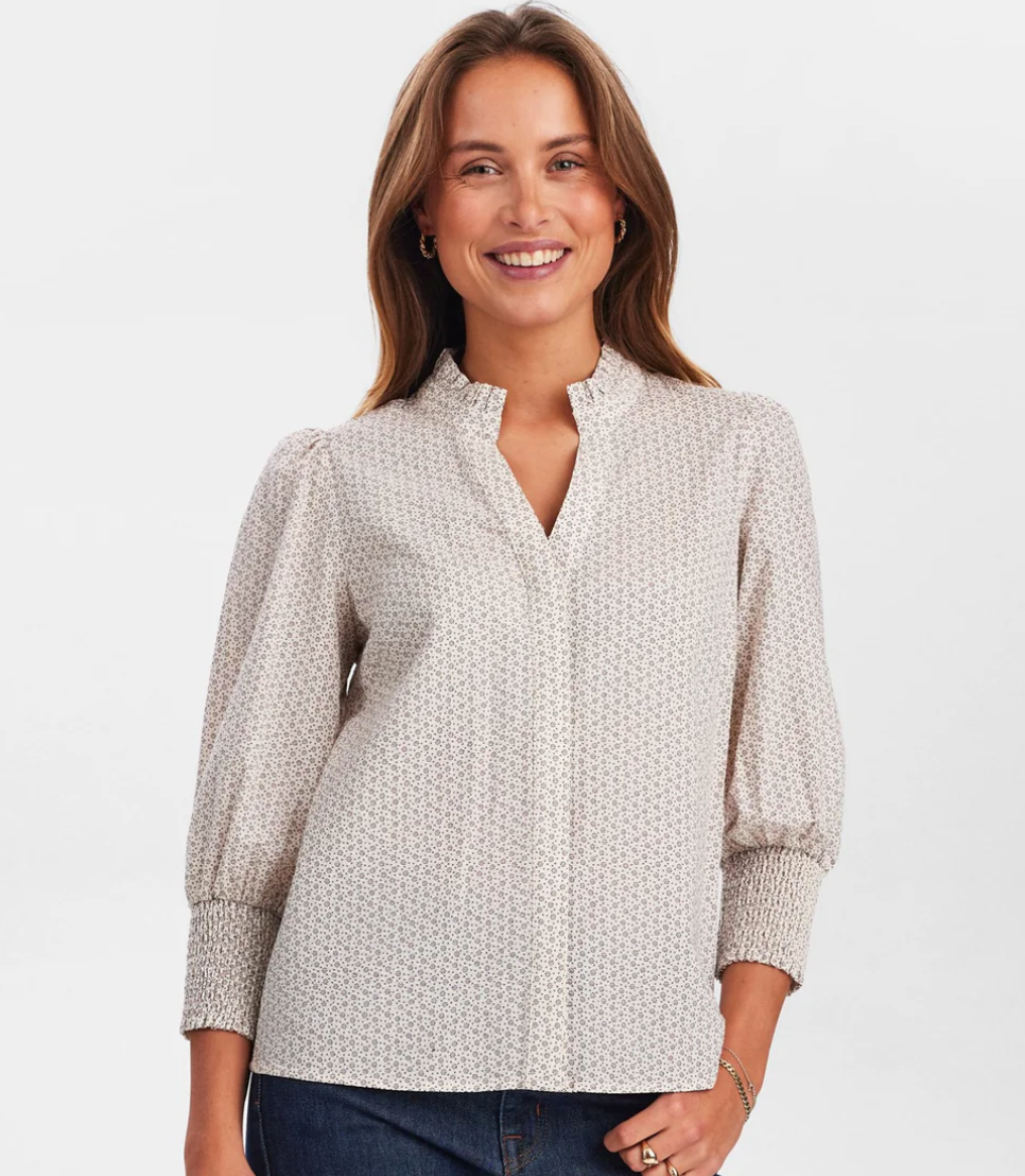 Numph Nusala blouse in blueprint ditsy pattern