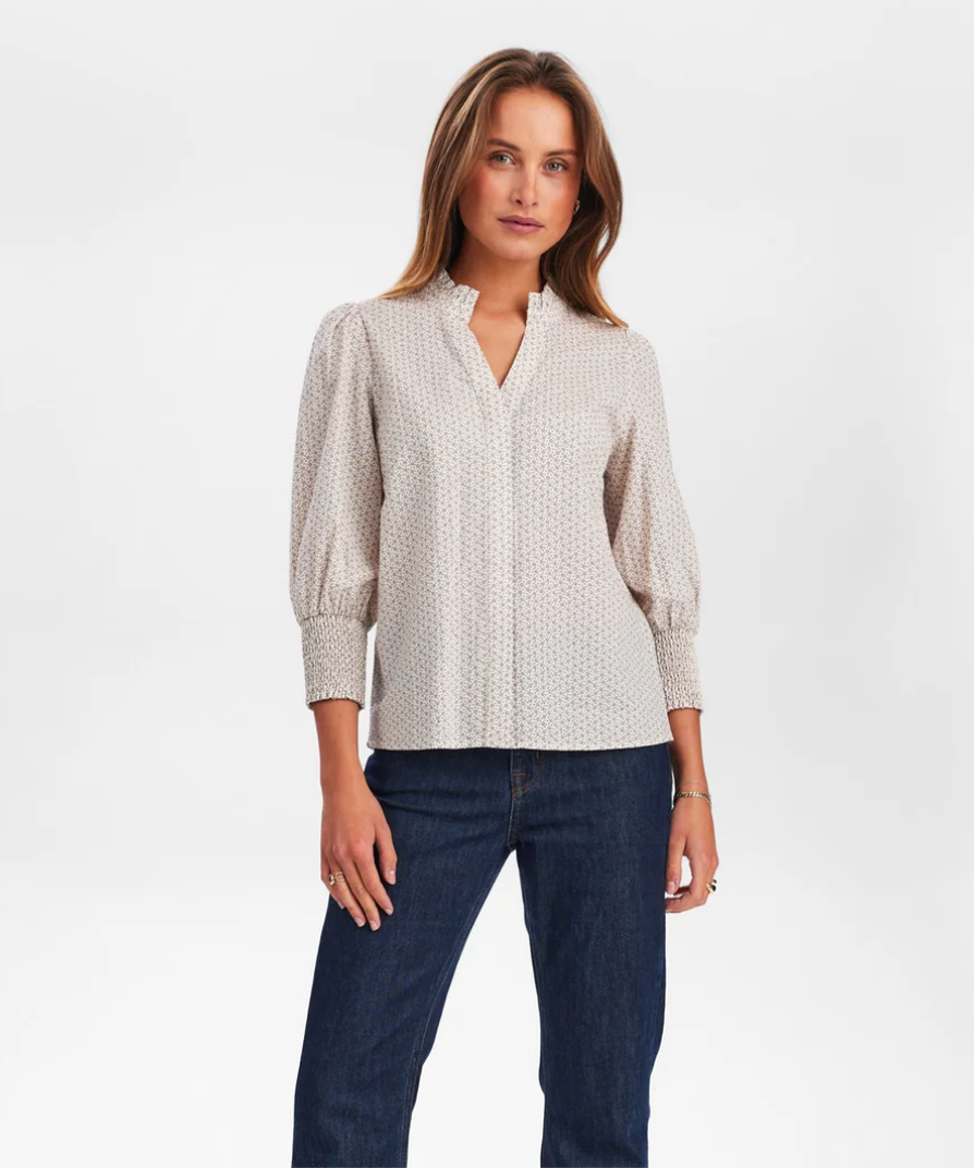 Numph Nusala blouse in blueprint ditsy pattern