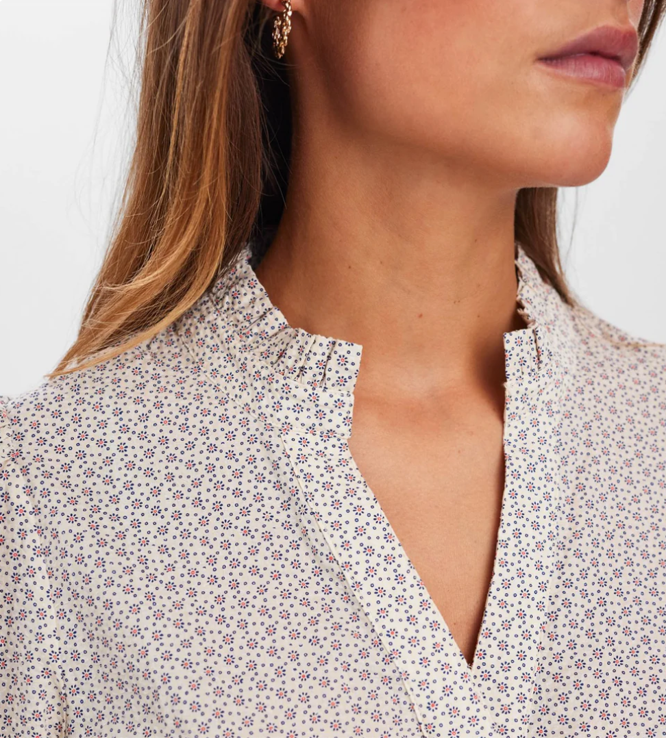 Numph Nusala blouse in blueprint ditsy pattern