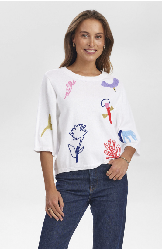 Numph Nudeborah white sweater with textured details