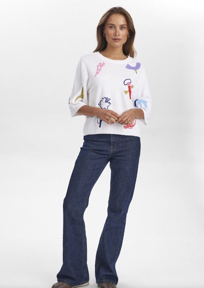 Numph Nudeborah white sweater with textured details