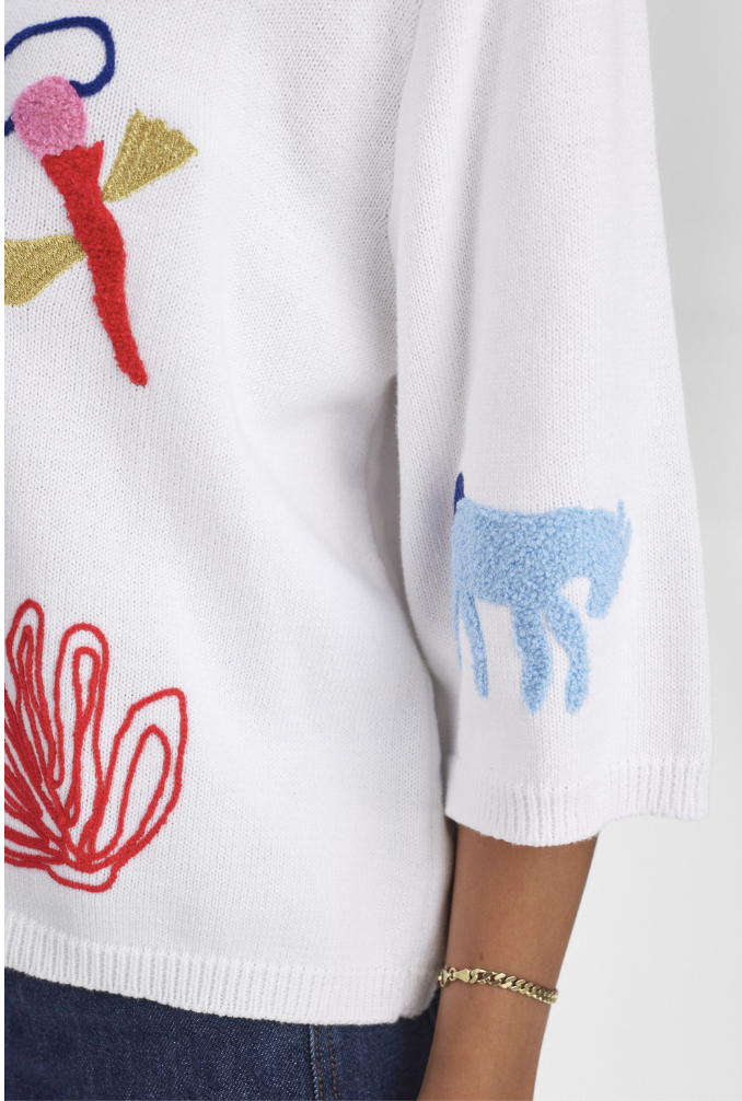 Numph Nudeborah white sweater with textured details