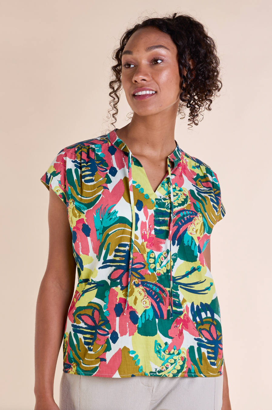 Nomads Poplin neck tie top in bright colours