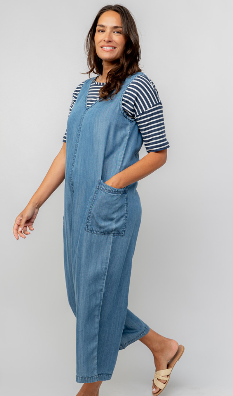 Lily & Me Erica tencel denim sleeveless jumpsuit in indigo