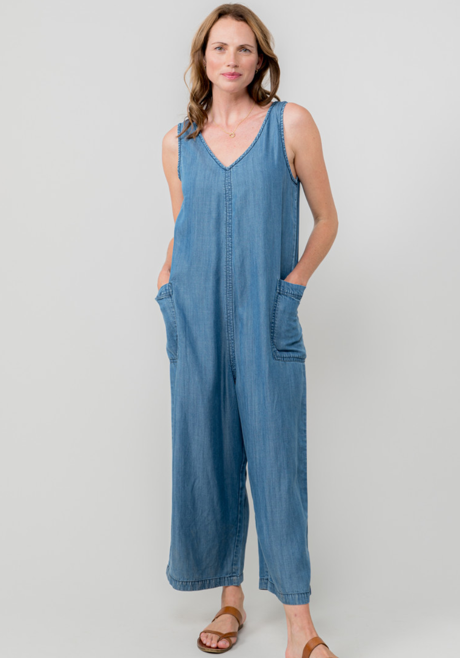 Lily & Me Erica tencel denim sleeveless jumpsuit in indigo