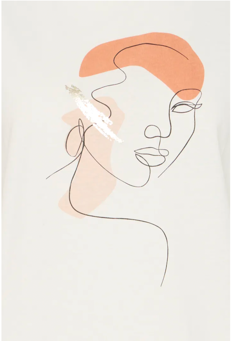 Fransa Riley tee in white with apricot abstract design