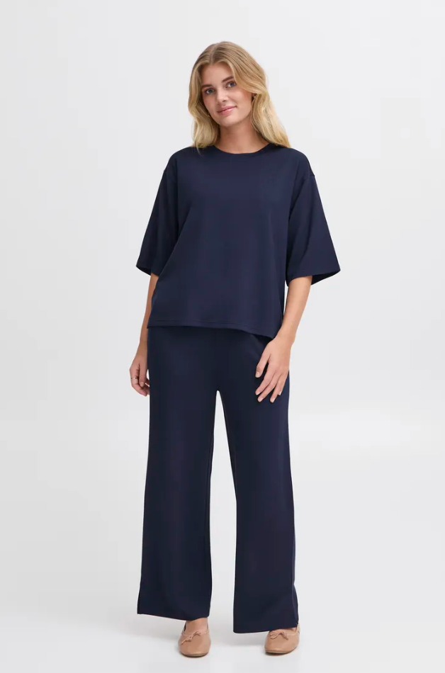 Fransa Aurora three quarter sleeve sweater in navy