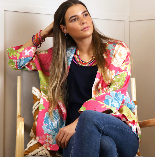 POM Pink summer bloom floral kimono