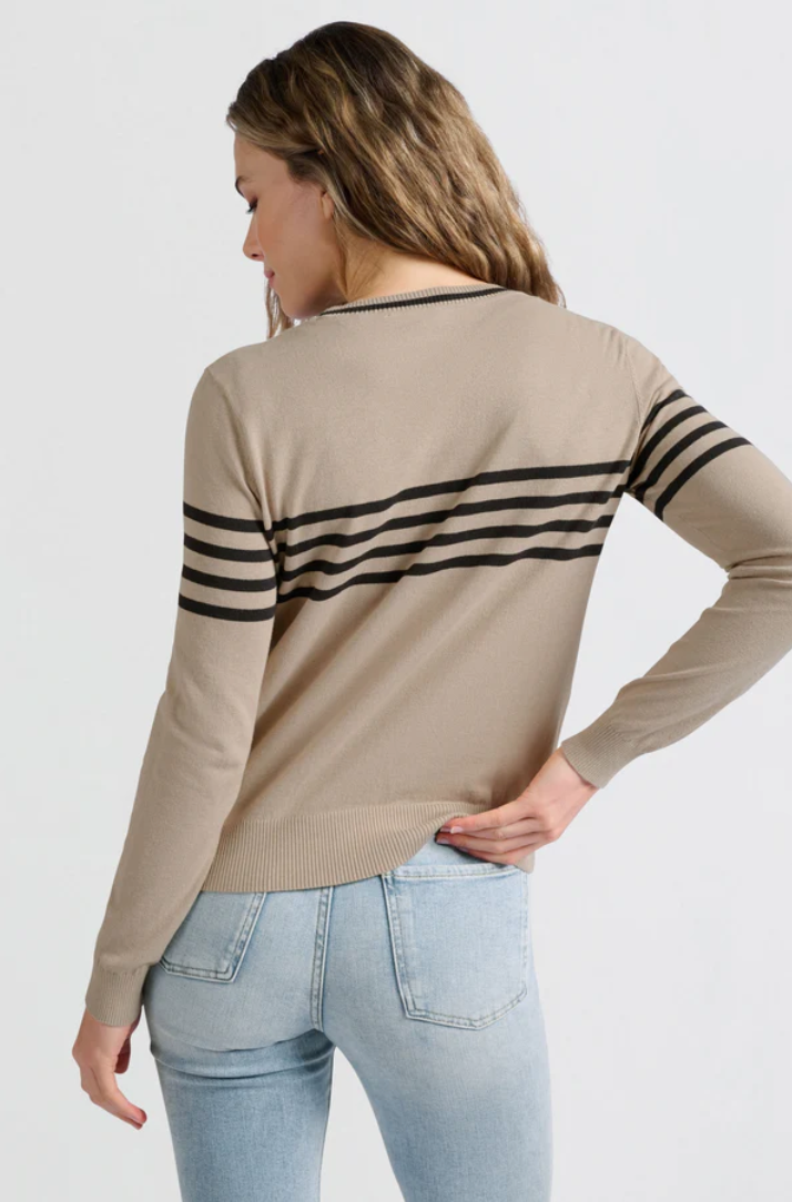 Yaya fine knitted striped sweater with long sleeve in hummus