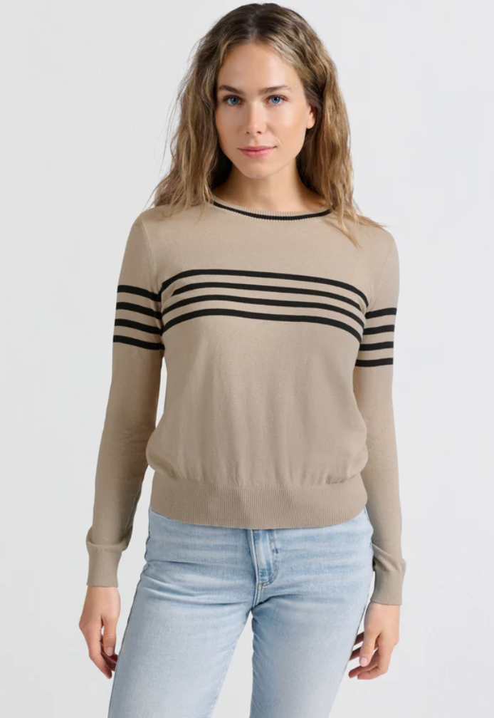 Yaya fine knitted striped sweater with long sleeve in hummus