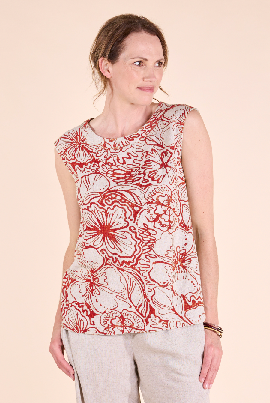 Nomads boxy linen top in tomato