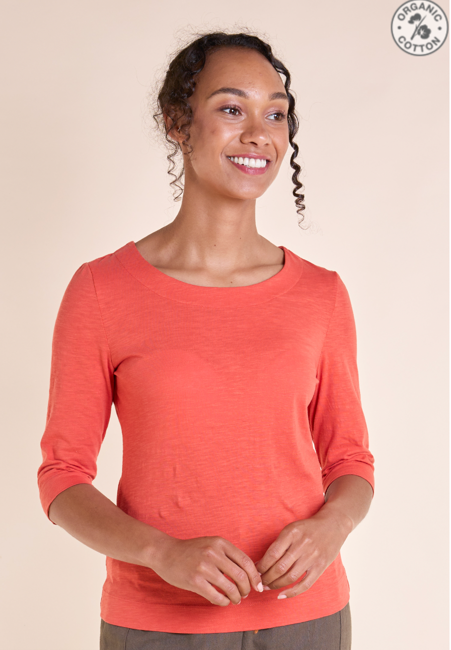 Nomads GOTS Organic cotton slub jersey top in tangerine