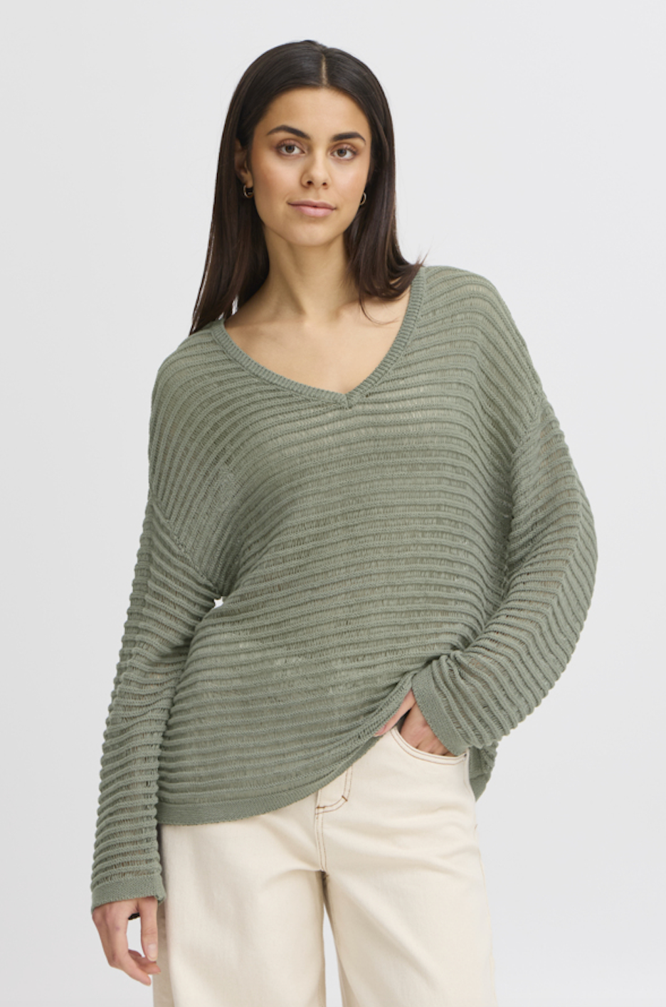 Fransa Floriza sweater in Agave olive green