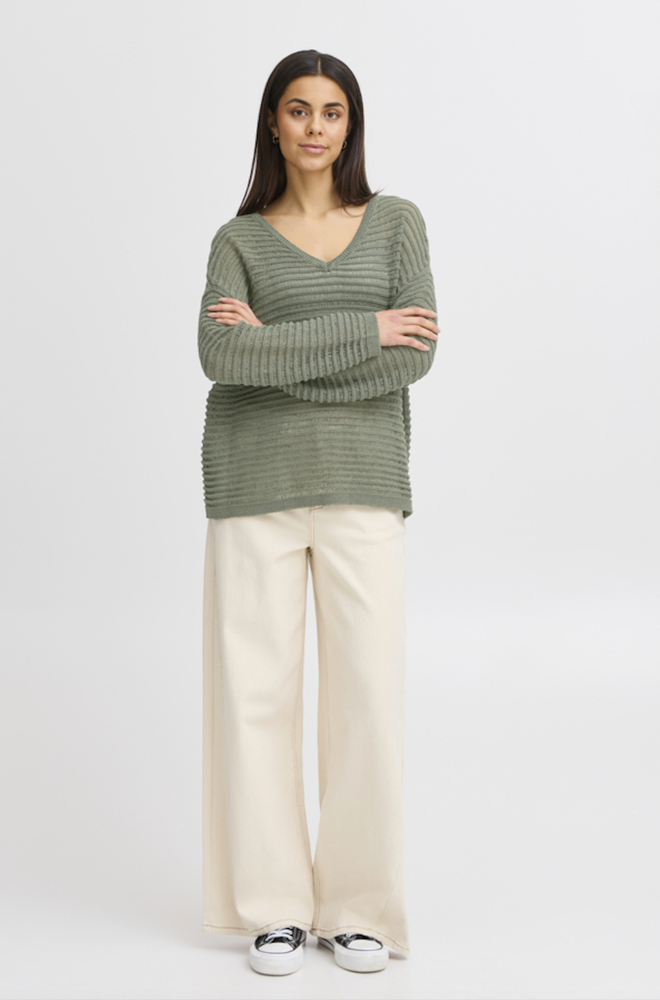 Fransa Floriza sweater in Agave olive green