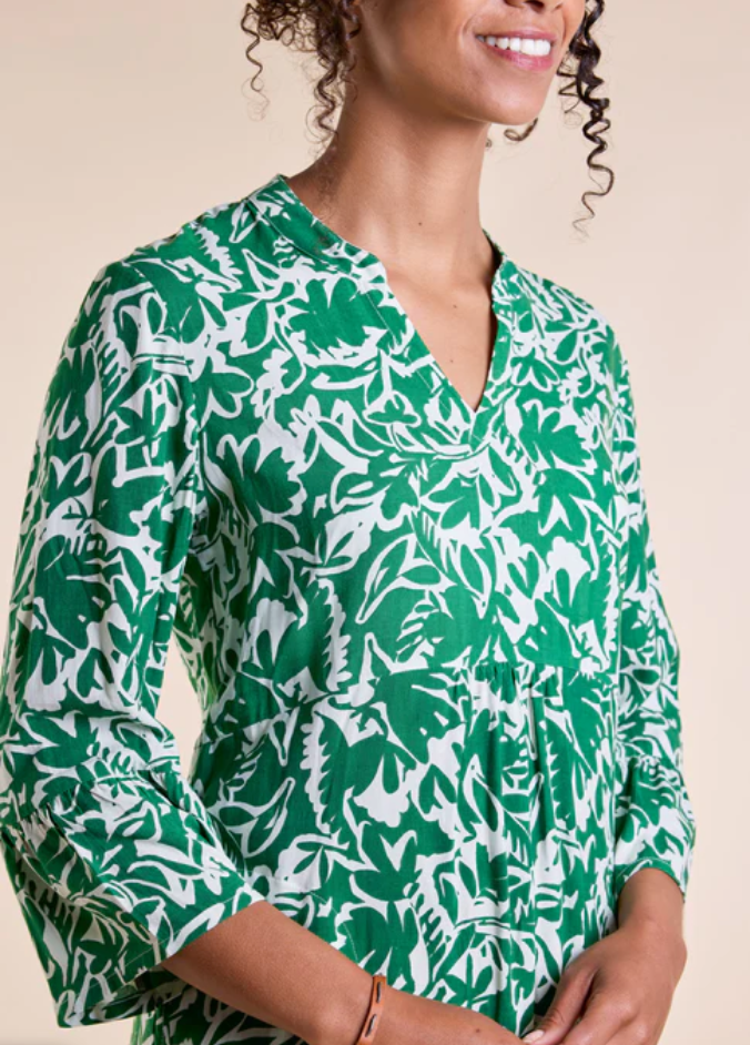 Nomads Ecovero gathered tunic dress in leaf green