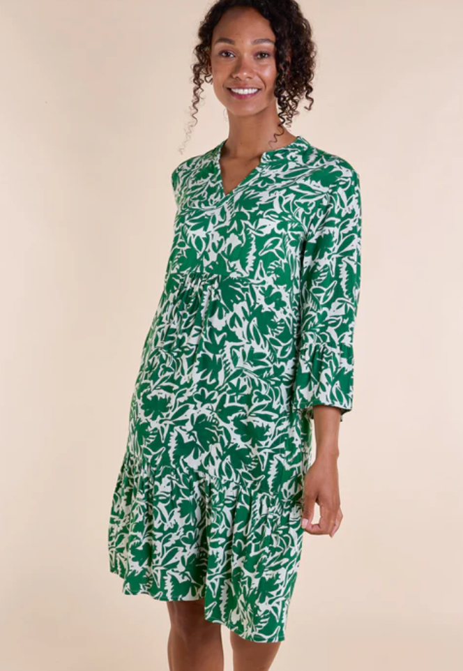 Nomads Ecovero gathered tunic dress in leaf green