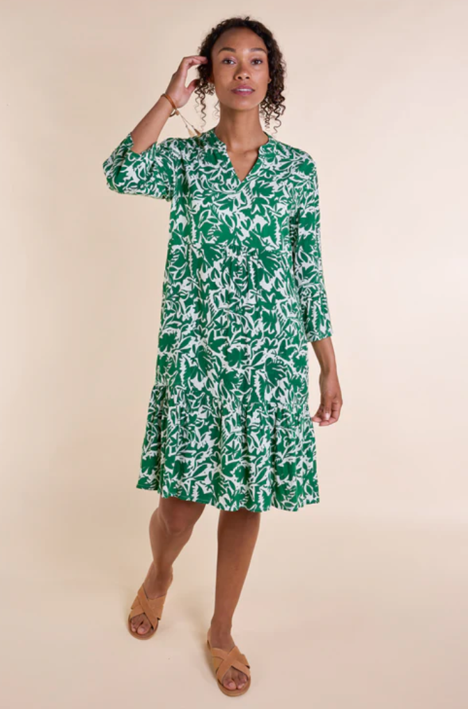 Nomads Ecovero gathered tunic dress in leaf green