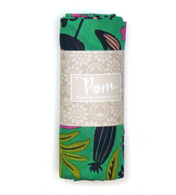 POM Organic Cotton green mix abstract meadow print scarf