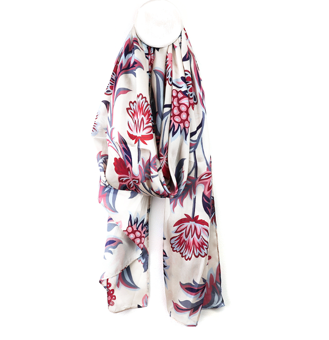 POM Silky blue and red floral scarf