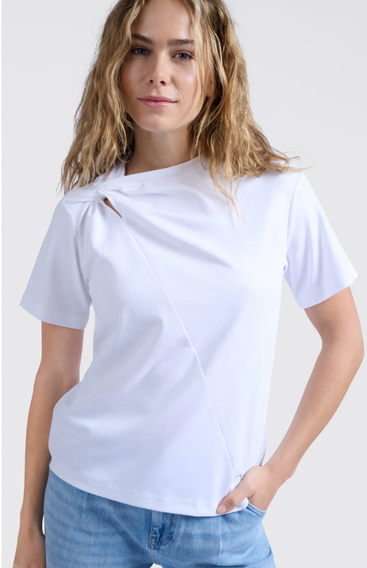 Yaya short sleeve white top with knotted neckline