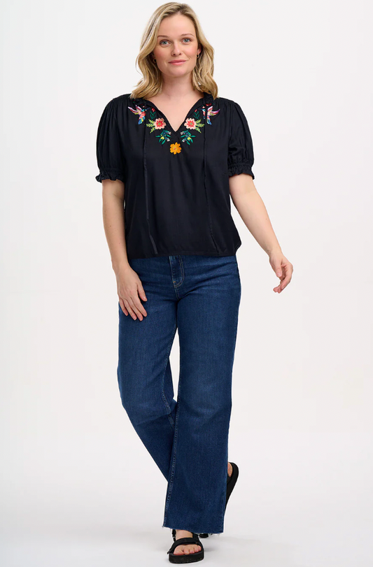 Sugarhill Brighton Angelique shirred top black tropical