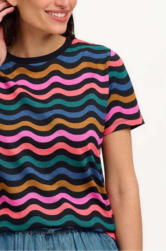 Sugarhill Brighton Maggie tee in black and multi wave