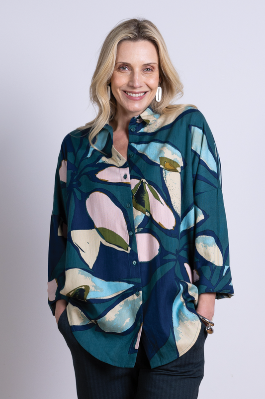 Nomads Textured Tencel oversized shirt in nordic print